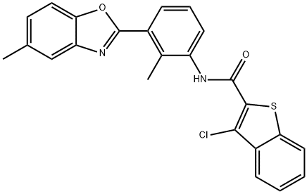 3-CHLORO-N-[2-METHYL-3-(5-METHYL-1,3-BENZOXAZOL-2-YL)PHENYL]-1-BENZOTHIOPHENE-2-CARBOXAMIDE Struktur