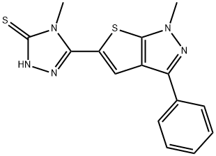 4-METHYL-5-(1-METHYL-3-PHENYL-1H-THIENO[2,3-C]PYRAZOL-5-YL)-4H-1,2,4-TRIAZOL-3-YLHYDROSULFIDE Struktur