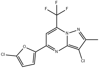 3-CHLORO-5-(5-CHLORO-2-FURYL)-2-METHYL-7-(TRIFLUOROMETHYL)PYRAZOLO[1,5-A]PYRIMIDINE Struktur