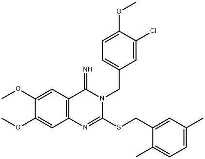 3-(3-CHLORO-4-METHOXYBENZYL)-2-[(2,5-DIMETHYLBENZYL)SULFANYL]-6,7-DIMETHOXY-4(3H)-QUINAZOLINIMINE Struktur