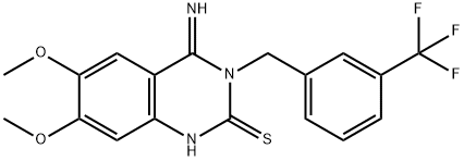 4-IMINO-6,7-DIMETHOXY-3-[3-(TRIFLUOROMETHYL)BENZYL]-3,4-DIHYDRO-2(1H)-QUINAZOLINETHIONE Struktur