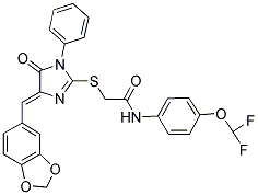 (Z)-2-(4-(BENZO[D][1,3]DIOXOL-5-YLMETHYLENE)-5-OXO-1-PHENYL-4,5-DIHYDRO-1H-IMIDAZOL-2-YLTHIO)-N-(4-(DIFLUOROMETHOXY)PHENYL)ACETAMIDE Struktur