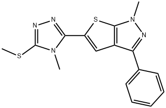 1-METHYL-5-[4-METHYL-5-(METHYLSULFANYL)-4H-1,2,4-TRIAZOL-3-YL]-3-PHENYL-1H-THIENO[2,3-C]PYRAZOLE Struktur