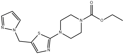 ETHYL 4-[5-(1H-PYRAZOL-1-YLMETHYL)-1,3-THIAZOL-2-YL]TETRAHYDRO-1(2H)-PYRAZINECARBOXYLATE Struktur