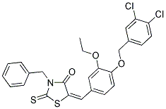 (E)-3-BENZYL-5-(4-(3,4-DICHLOROBENZYLOXY)-3-ETHOXYBENZYLIDENE)-2-THIOXOTHIAZOLIDIN-4-ONE Struktur