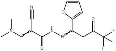 (E)-2-CYANO-3-(DIMETHYLAMINO)-N'-[(E)-4,4,4-TRIFLUORO-1-(2-FURYL)-3-OXOBUTYLIDENE]-2-PROPENOHYDRAZIDE Struktur