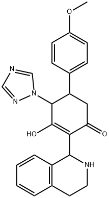 3-HYDROXY-5-(4-METHOXYPHENYL)-2-(1,2,3,4-TETRAHYDRO-1-ISOQUINOLINYL)-4-(1H-1,2,4-TRIAZOL-1-YL)-2-CYCLOHEXEN-1-ONE Struktur