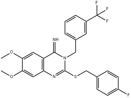 2-[(4-FLUOROBENZYL)SULFANYL]-6,7-DIMETHOXY-3-[3-(TRIFLUOROMETHYL)BENZYL]-4(3H)-QUINAZOLINIMINE Struktur