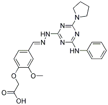 (E)-2-(2-METHOXY-4-((2-(4-(PHENYLAMINO)-6-(PYRROLIDIN-1-YL)-1,3,5-TRIAZIN-2-YL)HYDRAZONO)METHYL)PHENOXY)ACETIC ACID Struktur