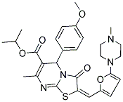 (E)-ISOPROPYL 5-(4-METHOXYPHENYL)-7-METHYL-2-((5-(4-METHYLPIPERAZIN-1-YL)FURAN-2-YL)METHYLENE)-3-OXO-3,5-DIHYDRO-2H-THIAZOLO[3,2-A]PYRIMIDINE-6-CARBOXYLATE Struktur