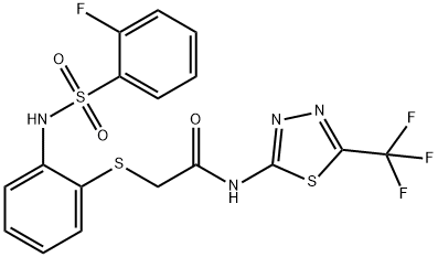 2-[(2-([(2-FLUOROPHENYL)SULFONYL]AMINO)PHENYL)SULFANYL]-N-[5-(TRIFLUOROMETHYL)-1,3,4-THIADIAZOL-2-YL]ACETAMIDE Struktur