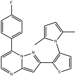 2-[3-(2,5-DIMETHYL-1H-PYRROL-1-YL)-2-THIENYL]-7-(4-FLUOROPHENYL)PYRAZOLO[1,5-A]PYRIMIDINE Struktur