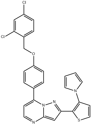 2,4-DICHLOROBENZYL 4-(2-[3-(1H-PYRROL-1-YL)-2-THIENYL]PYRAZOLO[1,5-A]PYRIMIDIN-7-YL)PHENYL ETHER Struktur