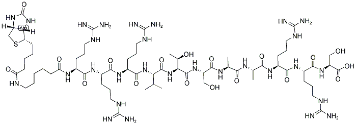 BIOTINYL-EPSILON-AMINOCAPROYL-ARG-ARG-ARG-VAL-THR-SER-ALA-ALA-ARG-ARG-SER-OH Struktur