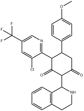 4-[3-CHLORO-5-(TRIFLUOROMETHYL)-2-PYRIDINYL]-5-(4-METHOXYPHENYL)-2-(1,2,3,4-TETRAHYDRO-1-ISOQUINOLINYL)-1,3-CYCLOHEXANEDIONE Struktur