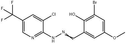 3-BROMO-2-HYDROXY-5-METHOXYBENZENECARBALDEHYDE N-[3-CHLORO-5-(TRIFLUOROMETHYL)-2-PYRIDINYL]HYDRAZONE Struktur