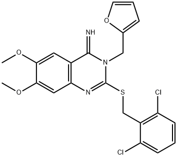 2-[(2,6-DICHLOROBENZYL)SULFANYL]-3-(2-FURYLMETHYL)-6,7-DIMETHOXY-4(3H)-QUINAZOLINIMINE Struktur