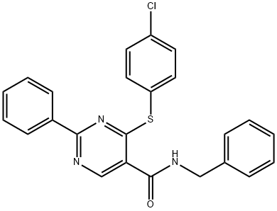 N-BENZYL-4-[(4-CHLOROPHENYL)SULFANYL]-2-PHENYL-5-PYRIMIDINECARBOXAMIDE Struktur