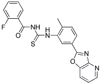 2-FLUORO-N-{[(2-METHYL-5-[1,3]OXAZOLO[4,5-B]PYRIDIN-2-YLPHENYL)AMINO]CARBONOTHIOYL}BENZAMIDE Struktur