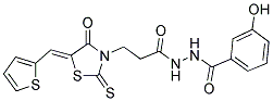 3-HYDROXY-N'-(3-[(5Z)-4-OXO-5-(THIEN-2-YLMETHYLENE)-2-THIOXO-1,3-THIAZOLIDIN-3-YL]PROPANOYL)BENZOHYDRAZIDE Struktur