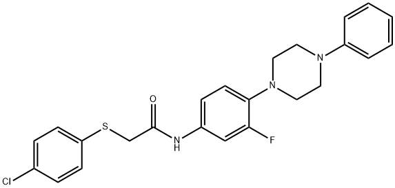 2-[(4-CHLOROPHENYL)SULFANYL]-N-[3-FLUORO-4-(4-PHENYLPIPERAZINO)PHENYL]ACETAMIDE Struktur