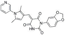 (5E)-1-(1,3-BENZODIOXOL-5-YL)-5-[(2,5-DIMETHYL-1-PYRIDIN-3-YL-1H-PYRROL-3-YL)METHYLENE]PYRIMIDINE-2,4,6(1H,3H,5H)-TRIONE Struktur