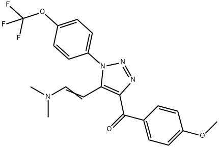 (5-[(E)-2-(DIMETHYLAMINO)ETHENYL]-1-[4-(TRIFLUOROMETHOXY)PHENYL]-1H-1,2,3-TRIAZOL-4-YL)(4-METHOXYPHENYL)METHANONE Struktur