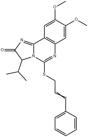 3-ISOPROPYL-8,9-DIMETHOXY-5-([(E)-3-PHENYL-2-PROPENYL]SULFANYL)IMIDAZO[1,2-C]QUINAZOLIN-2(3H)-ONE Struktur