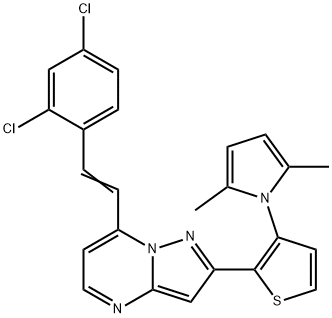 7-[(E)-2-(2,4-DICHLOROPHENYL)ETHENYL]-2-[3-(2,5-DIMETHYL-1H-PYRROL-1-YL)-2-THIENYL]PYRAZOLO[1,5-A]PYRIMIDINE Struktur