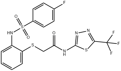 2-[(2-([(4-FLUOROPHENYL)SULFONYL]AMINO)PHENYL)SULFANYL]-N-[5-(TRIFLUOROMETHYL)-1,3,4-THIADIAZOL-2-YL]ACETAMIDE Struktur