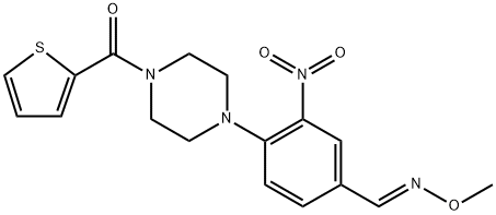 3-NITRO-4-[4-(2-THIENYLCARBONYL)PIPERAZINO]BENZENECARBALDEHYDE O-METHYLOXIME Struktur