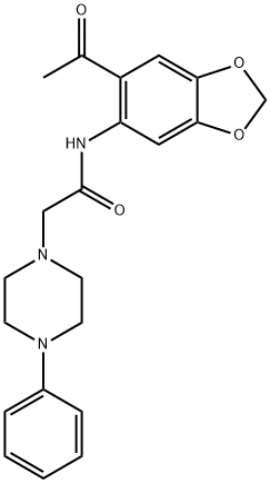 N-(6-ACETYLBENZO[D]1,3-DIOXOLEN-5-YL)-2-(4-PHENYLPIPERAZINYL)ETHANAMIDE Struktur