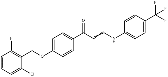 (E)-1-(4-[(2-CHLORO-6-FLUOROBENZYL)OXY]PHENYL)-3-[4-(TRIFLUOROMETHYL)ANILINO]-2-PROPEN-1-ONE Struktur