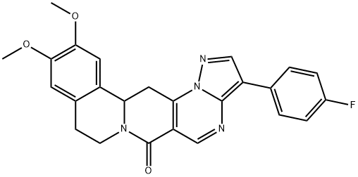 3-(4-FLUOROPHENYL)-11,12-DIMETHOXY-8,9,13B,14-TETRAHYDRO-6H-PYRAZOLO[5'',1'':2',3']PYRIMIDO[4',5':4,5]PYRIDO[2,1-A]ISOQUINOLIN-6-ONE Struktur