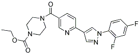 4-(6-[1-(2,4-DIFLUORO-PHENYL)-1H-PYRAZOL-4-YL]-PYRIDINE-3-CARBONYL)-PIPERAZINE-1-CARBOXYLIC ACID ETHYL ESTER Struktur