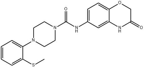 4-[2-(METHYLSULFANYL)PHENYL]-N-(3-OXO-3,4-DIHYDRO-2H-1,4-BENZOXAZIN-6-YL)TETRAHYDRO-1(2H)-PYRAZINECARBOXAMIDE Struktur