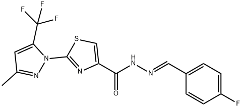 N'-[(E)-(4-FLUOROPHENYL)METHYLIDENE]-2-[3-METHYL-5-(TRIFLUOROMETHYL)-1H-PYRAZOL-1-YL]-1,3-THIAZOLE-4-CARBOHYDRAZIDE Struktur