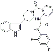 N-(2,4-DIFLUOROPHENYL)-N'-[2-((4-(1H-INDOL-3-YL)PIPERIDIN-1-YL)CARBONYL)PHENYL]UREA Struktur