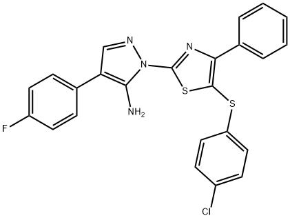 1-(5-[(4-CHLOROPHENYL)SULFANYL]-4-PHENYL-1,3-THIAZOL-2-YL)-4-(4-FLUOROPHENYL)-1H-PYRAZOL-5-AMINE Struktur