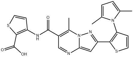 3-[((2-[3-(2,5-DIMETHYL-1H-PYRROL-1-YL)-2-THIENYL]-7-METHYLPYRAZOLO[1,5-A]PYRIMIDIN-6-YL)CARBONYL)AMINO]-2-THIOPHENECARBOXYLIC ACID Struktur