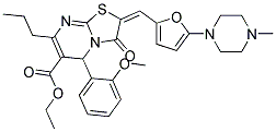 (E)-ETHYL 5-(2-METHOXYPHENYL)-2-((5-(4-METHYLPIPERAZIN-1-YL)FURAN-2-YL)METHYLENE)-3-OXO-7-PROPYL-3,5-DIHYDRO-2H-THIAZOLO[3,2-A]PYRIMIDINE-6-CARBOXYLATE Struktur