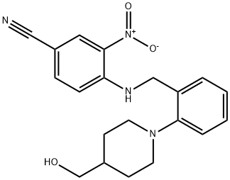 4-((2-[4-(HYDROXYMETHYL)PIPERIDINO]BENZYL)AMINO)-3-NITROBENZENECARBONITRILE Struktur