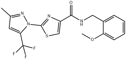 N-(2-METHOXYBENZYL)-2-[3-METHYL-5-(TRIFLUOROMETHYL)-1H-PYRAZOL-1-YL]-1,3-THIAZOLE-4-CARBOXAMIDE Struktur