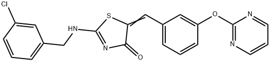 2-[(3-CHLOROBENZYL)AMINO]-5-((E)-[3-(2-PYRIMIDINYLOXY)PHENYL]METHYLIDENE)-1,3-THIAZOL-4(5H)-ONE Struktur