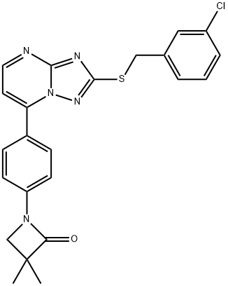 1-(4-(2-[(3-CHLOROBENZYL)SULFANYL][1,2,4]TRIAZOLO[1,5-A]PYRIMIDIN-7-YL)PHENYL)-3,3-DIMETHYL-2-AZETANONE Struktur