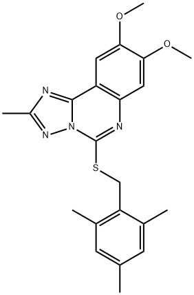 5-[(MESITYLMETHYL)SULFANYL]-8,9-DIMETHOXY-2-METHYL[1,2,4]TRIAZOLO[1,5-C]QUINAZOLINE Struktur