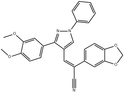 (E)-2-(1,3-BENZODIOXOL-5-YL)-3-[3-(3,4-DIMETHOXYPHENYL)-1-PHENYL-1H-PYRAZOL-4-YL]-2-PROPENENITRILE Struktur