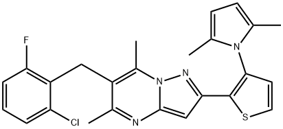 6-(2-CHLORO-6-FLUOROBENZYL)-2-[3-(2,5-DIMETHYL-1H-PYRROL-1-YL)-2-THIENYL]-5,7-DIMETHYLPYRAZOLO[1,5-A]PYRIMIDINE Struktur