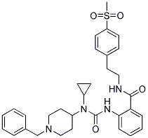 N-(1-BENZYLPIPERIDIN-4-YL)-N-CYCLOPROPYL-N'-[2-(((2-(4-(METHYLSULPHONYL)PHENYL)ETHYL)AMINO)CARBONYL)PHENYL]UREA Struktur