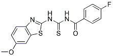 4-FLUORO-N-{[(6-METHOXY-1,3-BENZOTHIAZOL-2-YL)AMINO]CARBONOTHIOYL}BENZAMIDE Struktur